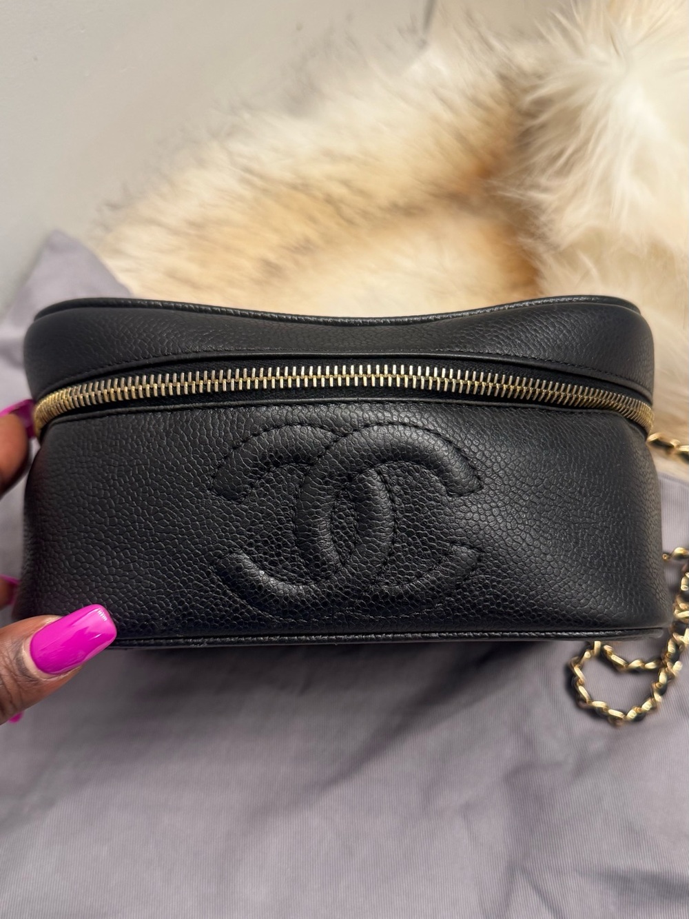 CHANEL Black Caviar Leather Vanity Crossbody with Gold Hardware